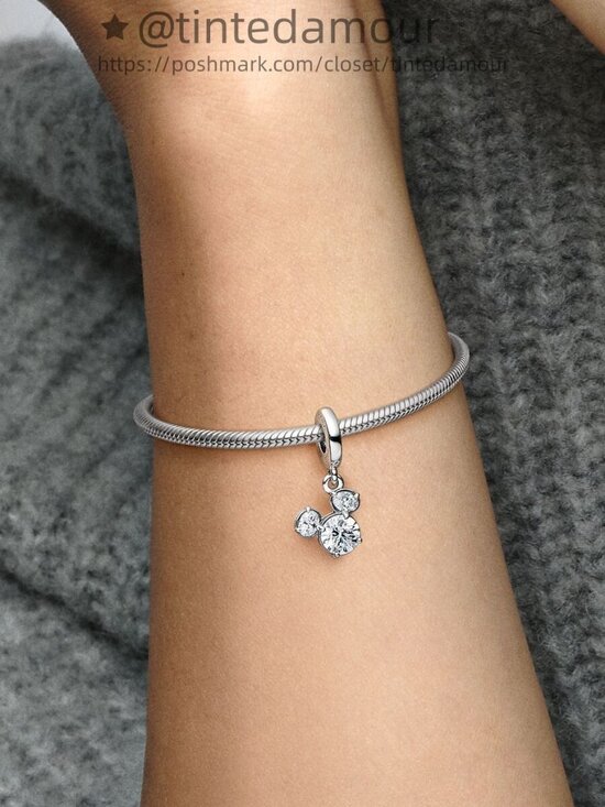 Pandora Disney Mickey Mouse Sparkling Head Silhouette Dangle Charm - Picture 2 of 2